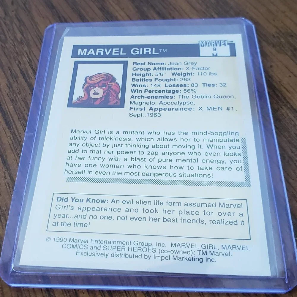 1990 Marvel Super Heroes Trading Card Impel Marvel Girl #09